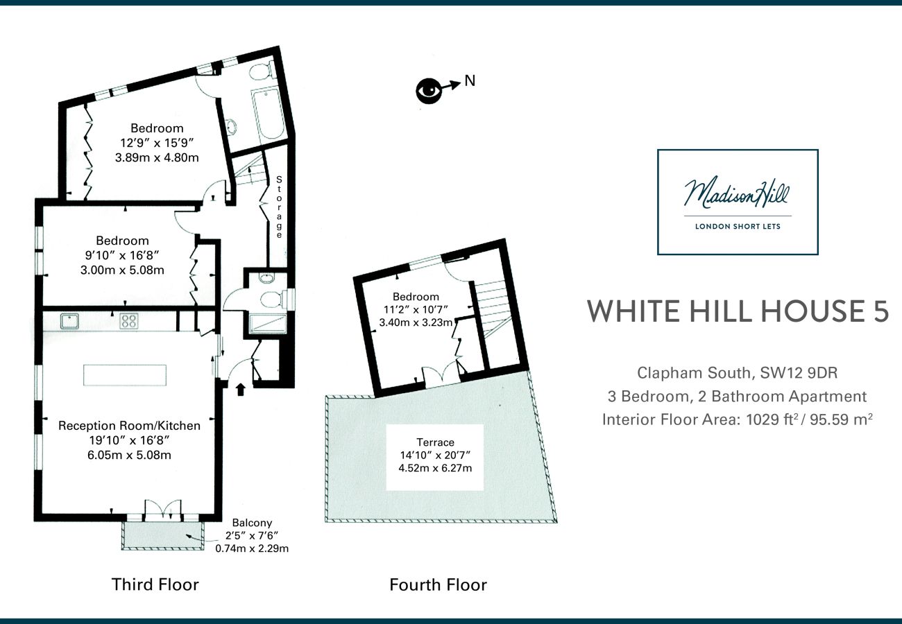 Floor plan of White Hill House 5 three bedroom flat