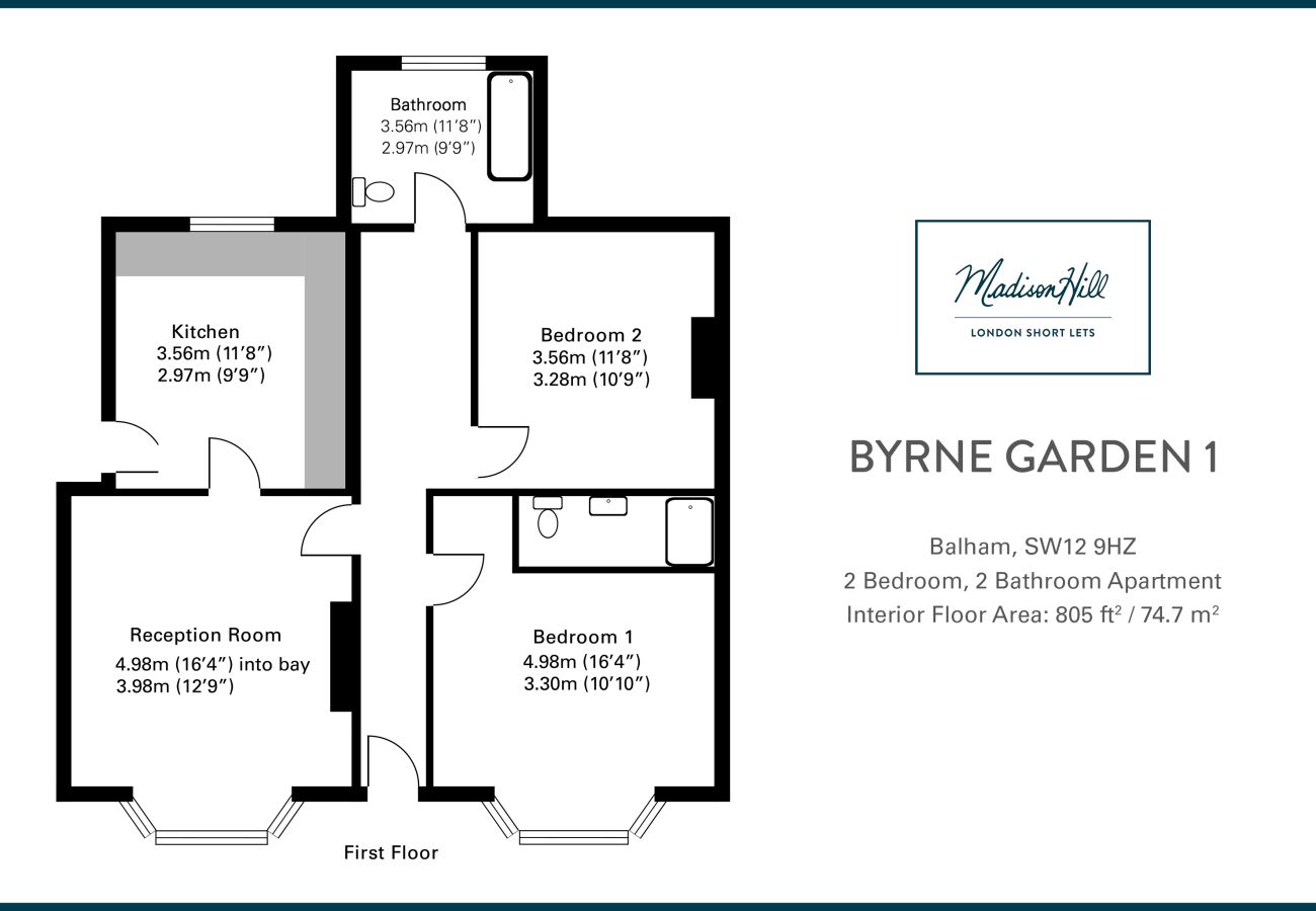 Floor plan of Byrne Garden 1 two bedroom flat